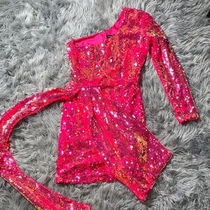 NADINE MERABI Vibrant Pink Sequin Dress